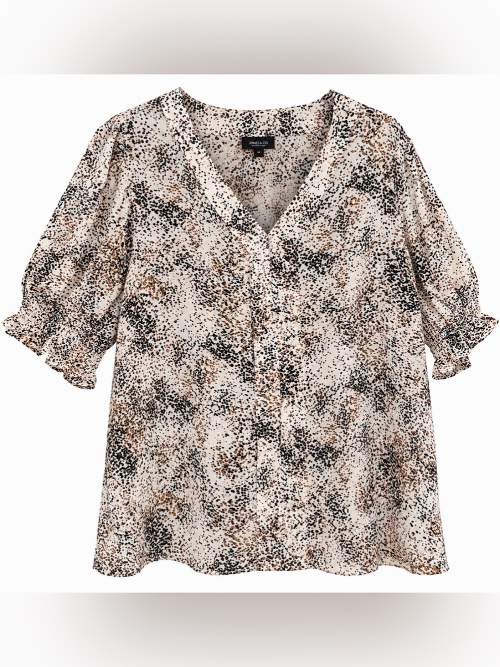NWT Jones & Co Dot Print Blouse in White & Black Size 1X